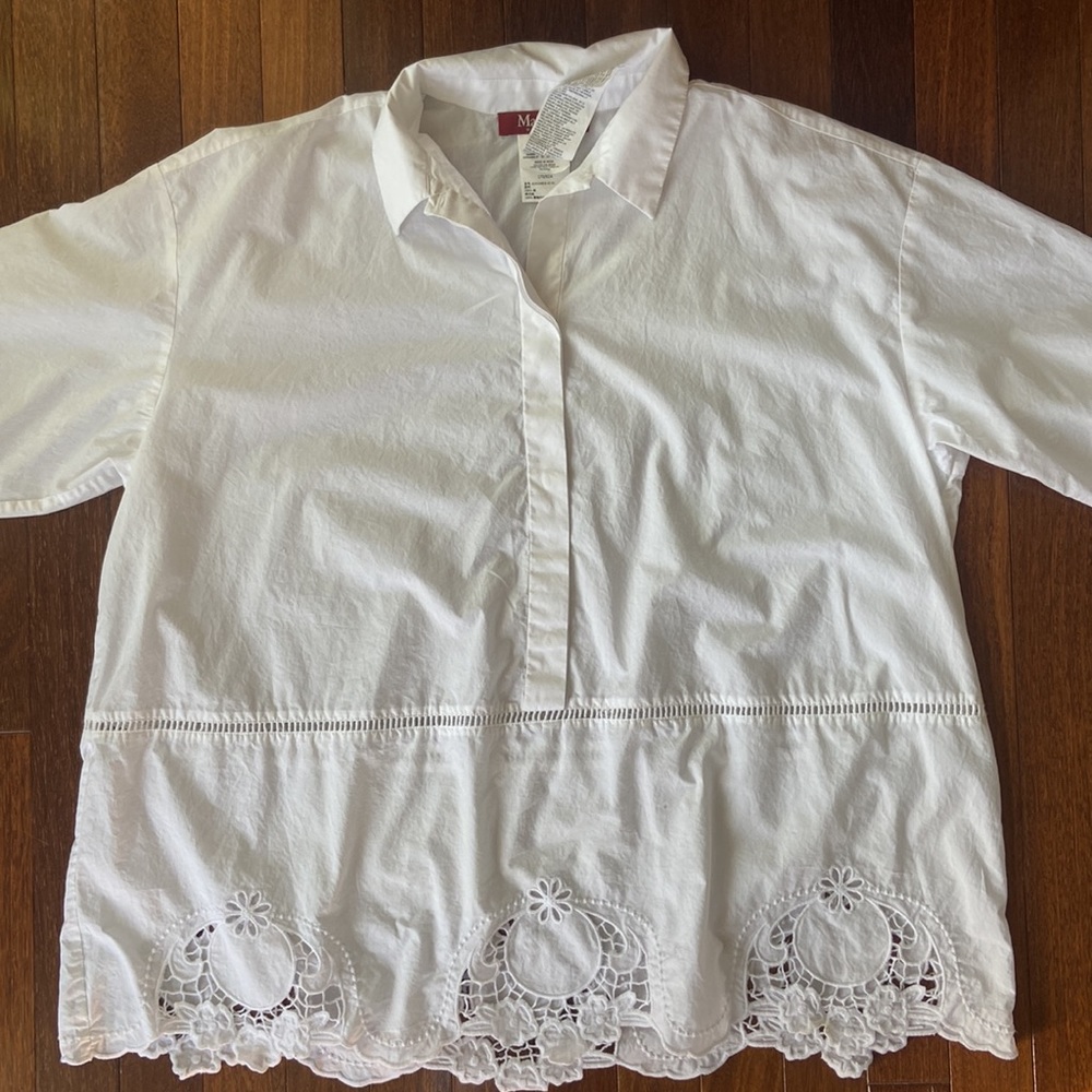 MaxMara Oversized Cotton Button Down Eyelet White Blouse size 8
